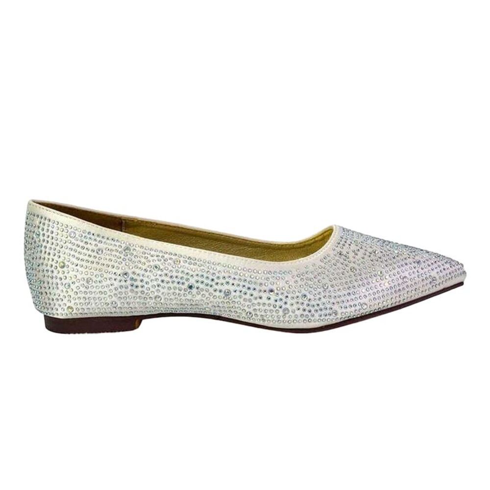 XY London Womens/Ladies Marshall Rhinestone Pointed Flat Ballerina Flats / Ivory
